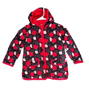 Gymboreee Black With Red Apple Print Hooded Lined Raincoat Size 3T
